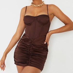 Chocolate brown satin mini dress